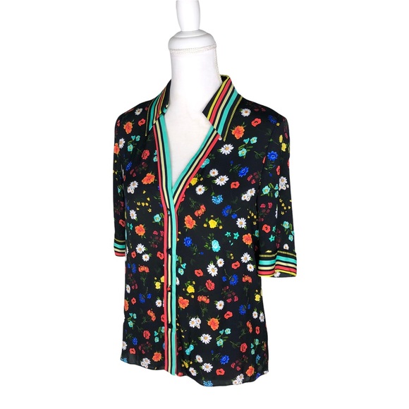 Alice Olivia black floral print blouse short-sleeve top sz small - Picture 4 of 16
